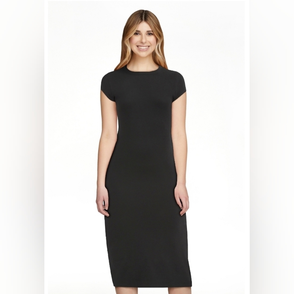 No Boundaries Black Ribbed Crewneck Midi Dress XXS